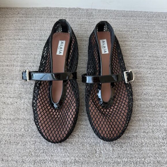 Alaïa Shoes - Patent leather-trimmed mesh ballet flats
